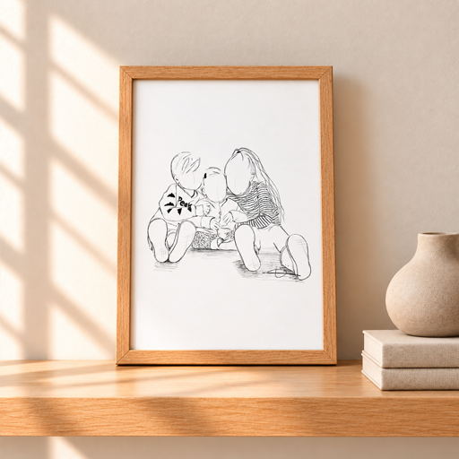 Portret Tekening Zwart-Wit, Gepersonaliseerd van Foto | Lief Moment