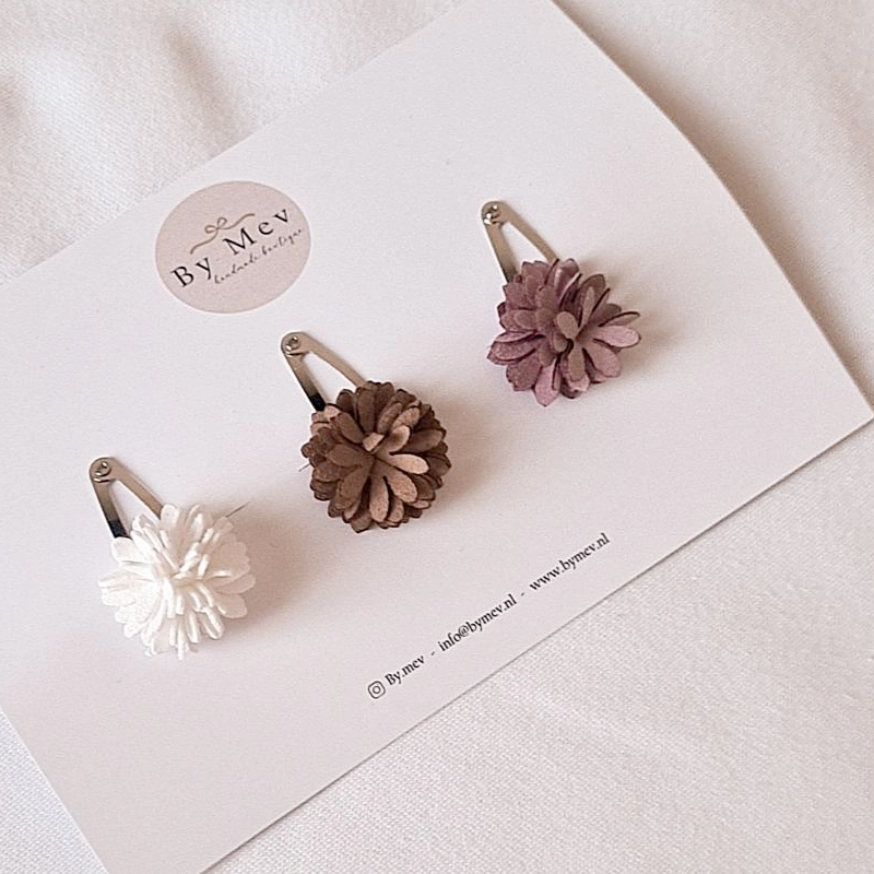 Klikklak Speldje Mini Daisy Flowers Purple, Khaki en Ecru