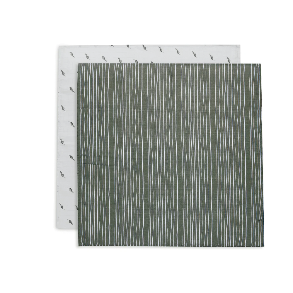 Hydrofiel Stripe & Olive Leaf Green 70x70