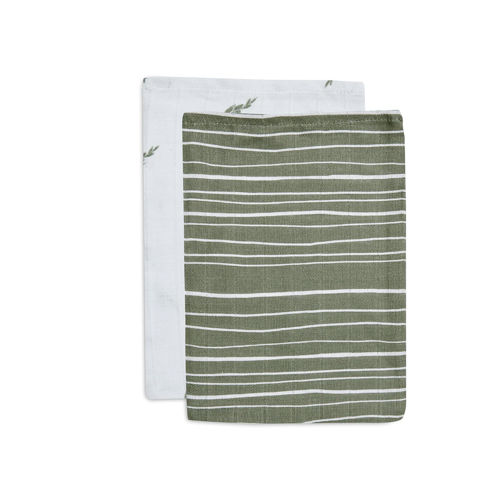 Washandje Hydrofiel Stripe & Olive Leaf Green GOTS (2pack)